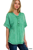42POPS - `.Washed Raw Edge Detailed Button Closure Top