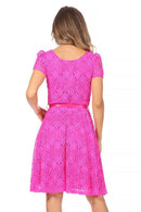 MOA COLLECTION - Women's Lace Short Sleeve A-Line Midi Dress