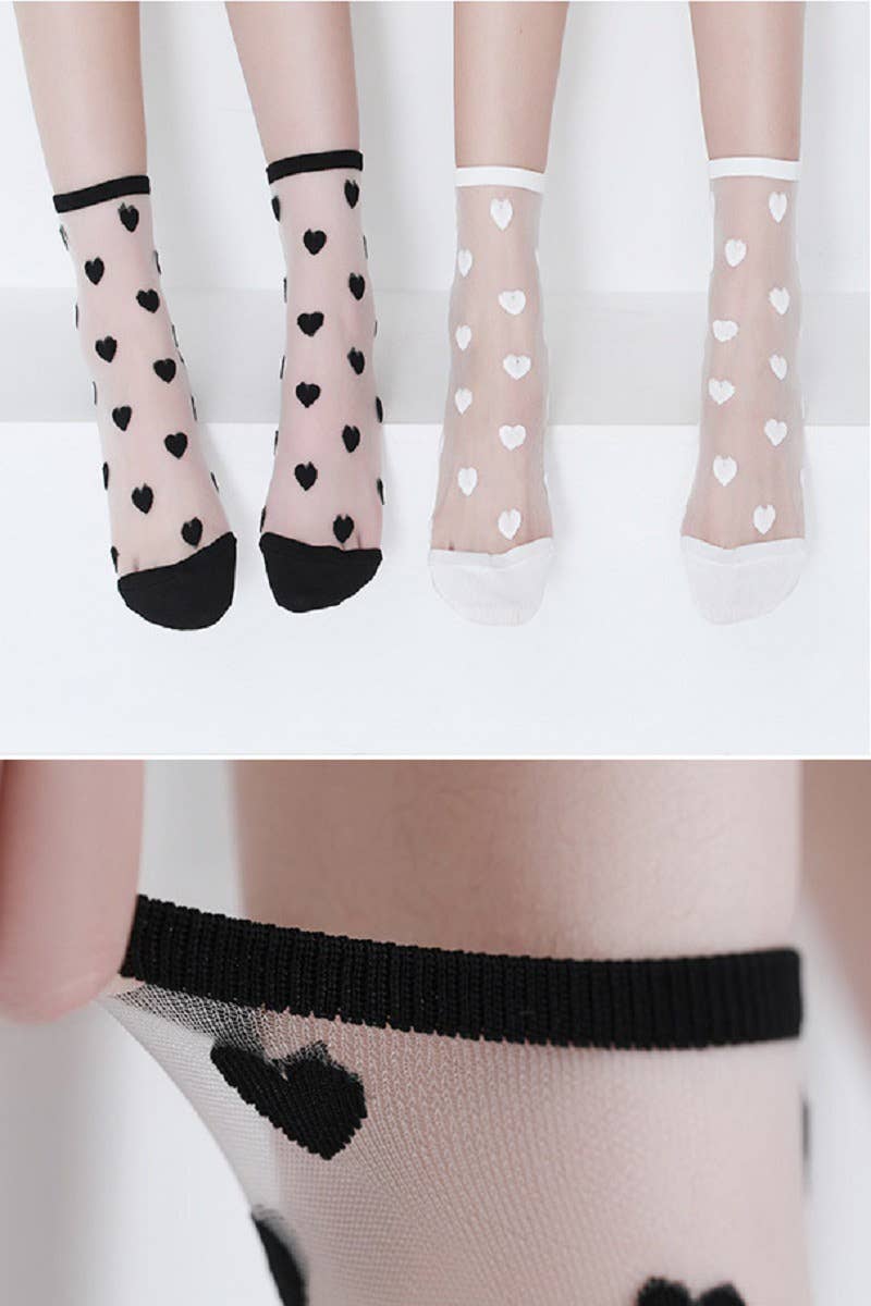 42POPS - .SI-25566 Valentine Sheer Heart Pattern Socks