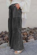 Mineral Wash Tiered Wide Leg Patchwork Drawstring Pants