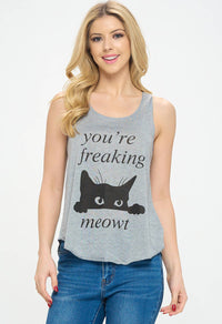 Your're Freaking Meowt Print Graphic Cat Tank Top