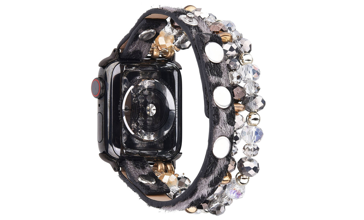 ShopTrendsNow - Leopard Calf Leather and Crystal Apple Watch Band