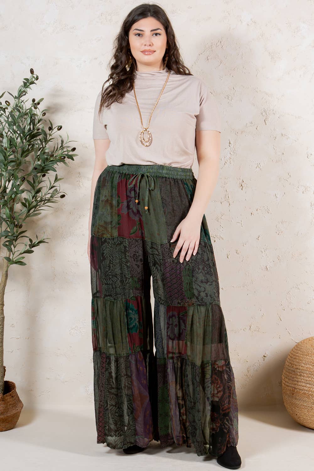 Young Threads - Retro Revival Long Flared Patchwork Pants (New Color)