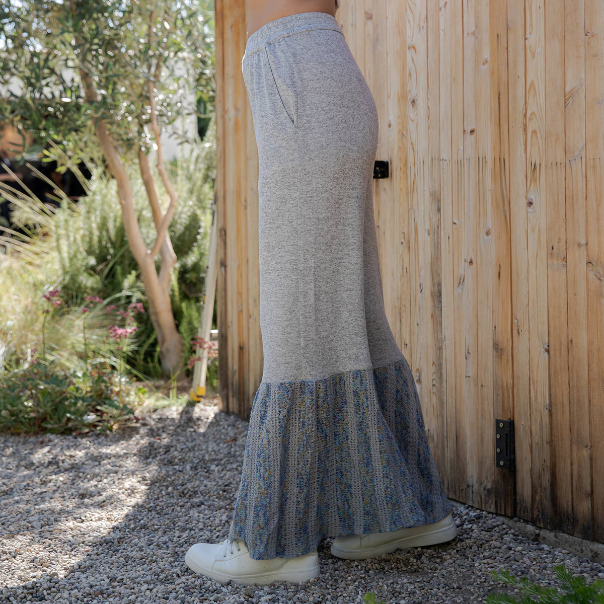 Young Threads - Preorder: Bell Bottom Boho Pants in Crochet Sweater Fusion