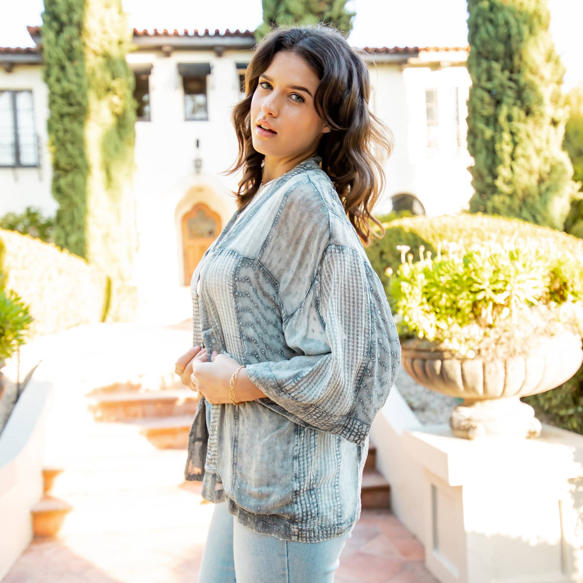 YOUNG THREADS - Western Bohemian Georgette Kimono Shirt