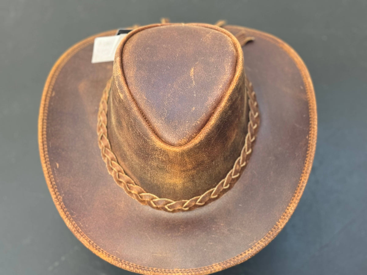 Lesa collection inc - Gunner| Reddish Brown Leather Western Outback Cowboy Hat