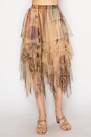 Origami Apparel ~ Lace and Crochet inspired - Dreamy Tiered Tulle Midi Skirt With Floaty Hem - 4546TP VINTAGE BIRD