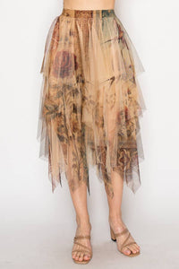 Origami Apparel ~  Lace and Crochet inspired - Dreamy Tiered Tulle Midi Skirt With Floaty Hem - 4546TP VINTAGE BIRD