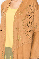 Origami Apparel ~ Faux Suede Jacket Laser Cutout Design - OLS-4762 CAMEL