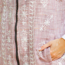 Young Threads - Women Khadi Linen Zipper Vest Embroidery With Quilted Lining