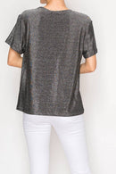 Origami Apparel ~ Lace and Crochet inspired - SUBTLY SPARKLY LUREX FABRIC SHORT SLEEVE TUNIC TOP4874BK-SIL