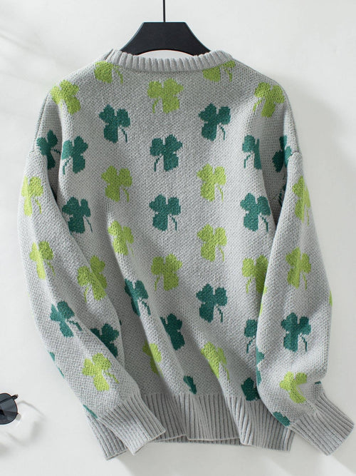Hope & Sunshine - Clover Pattern Knit Pullover Sweater