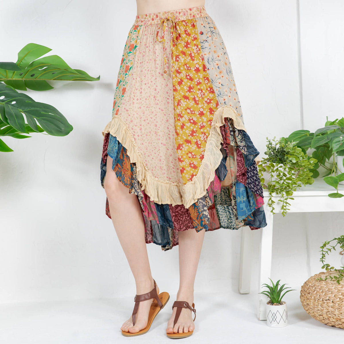 Young Threads - Bohoemian Mid-Length Skirt with Rayon Print (New Color) SK23162