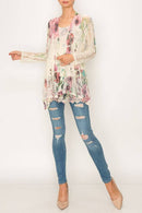 Origami Apparel ~ Lace and Crochet inspired - Feminine Stretchy Snug Long Sleeve Lace Cardigan - 493BIG ROSE