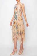 Origami Apparel ~ Lace and Crochet inspired - OLS-4609 TAUPE SUNFLOWER DRESS