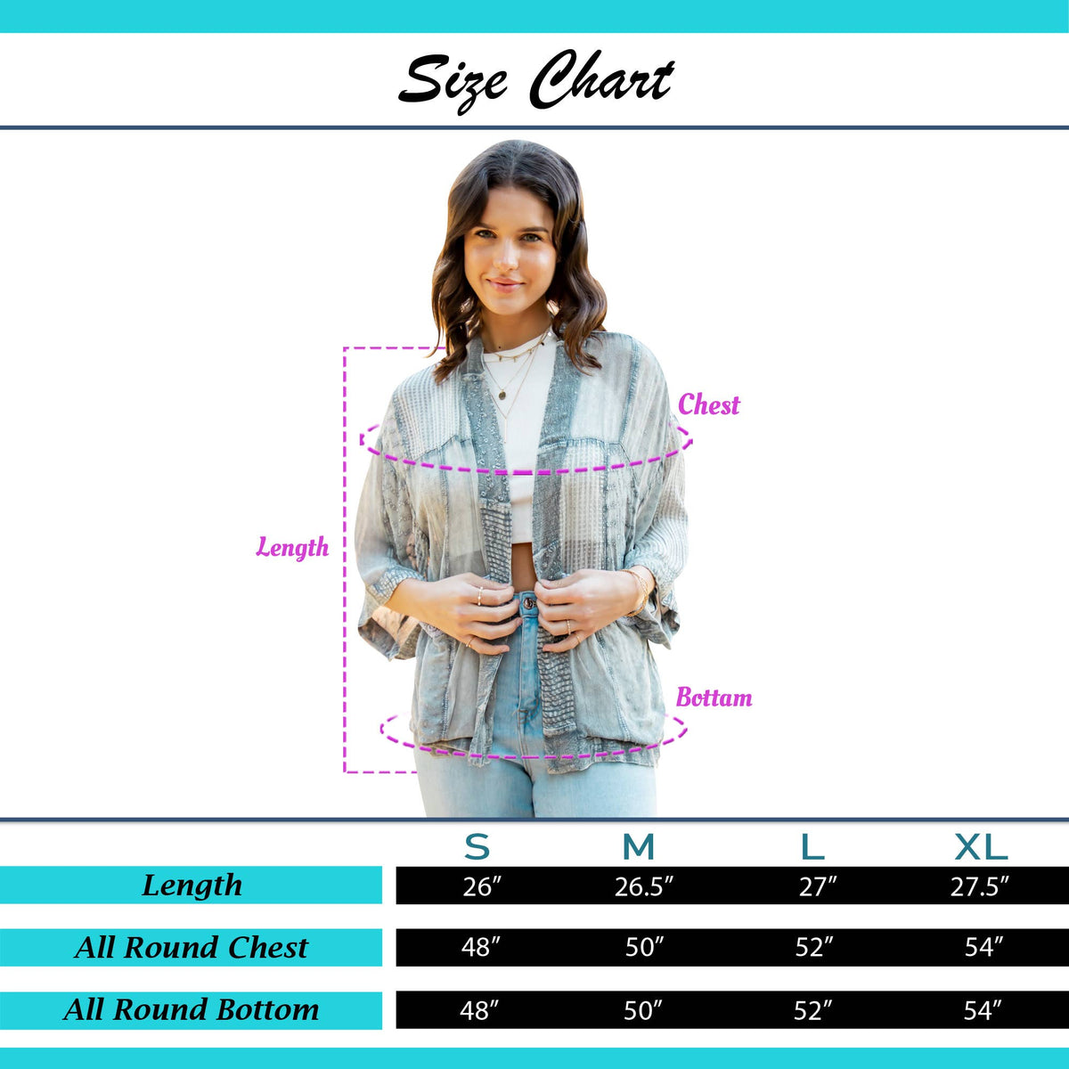 Young Threads kimono shirt size chart