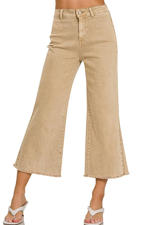 42POPS - ",,..Acid Washed Frayed Cutoff Hem Straight Wide Pants