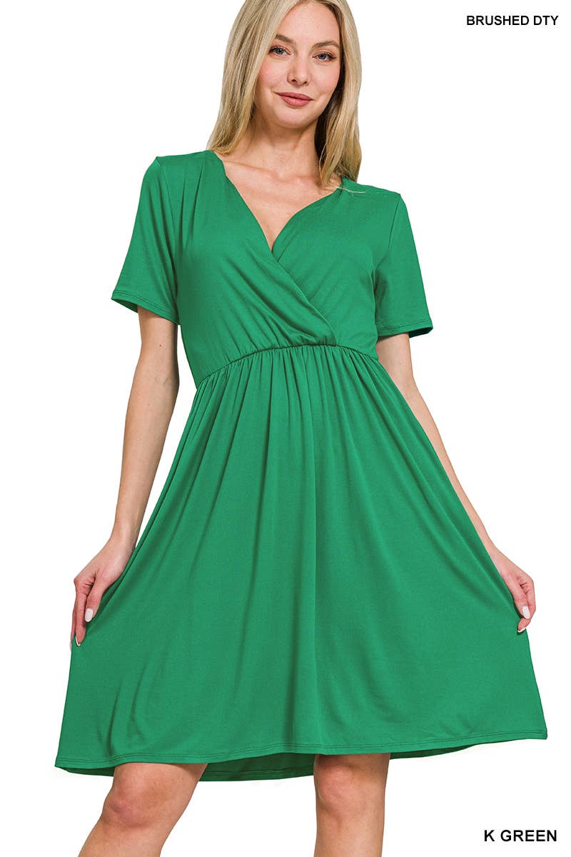 42POPS - 0719 Brushed Dty Buttery Soft Fabric Surplice Dress w/ pockets SI