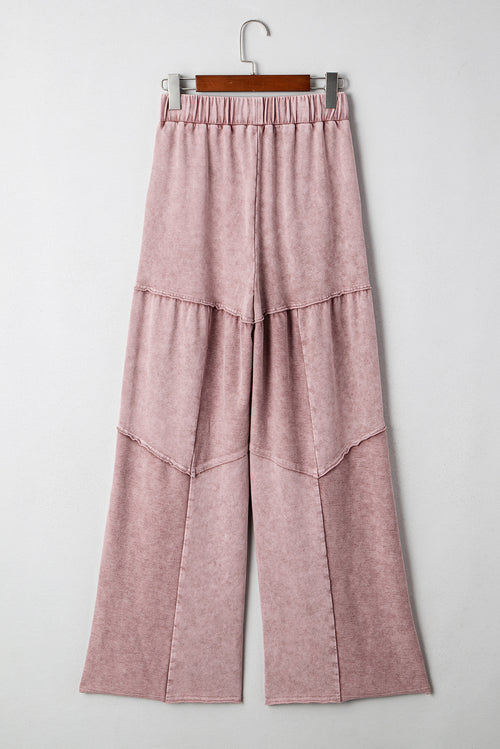 Mineral Wash Tiered Wide Leg Patchwork Drawstring Pants
