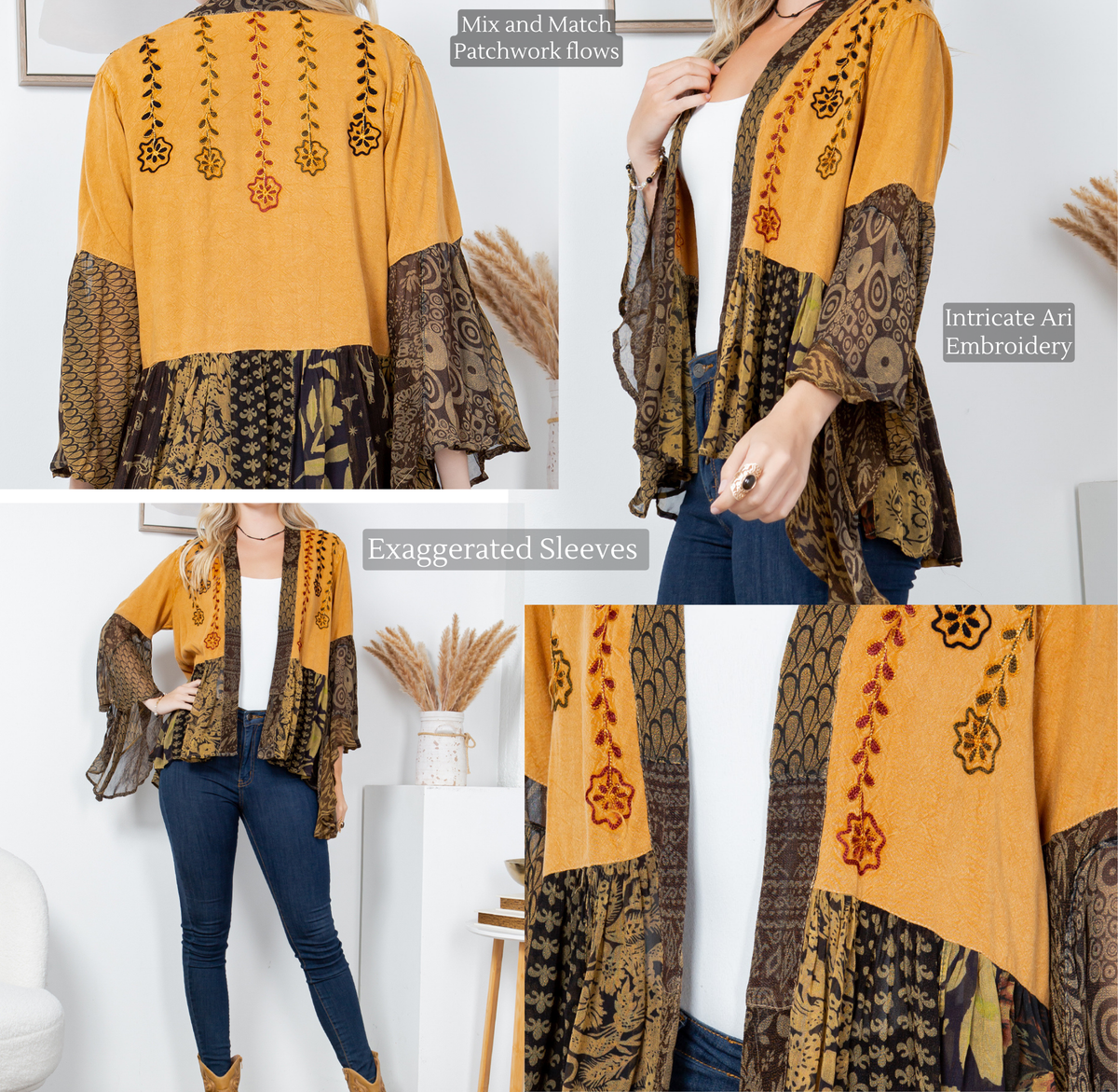 Young Threads - Printed Rayon Kimono Shrug with Embroidery (New Color)
