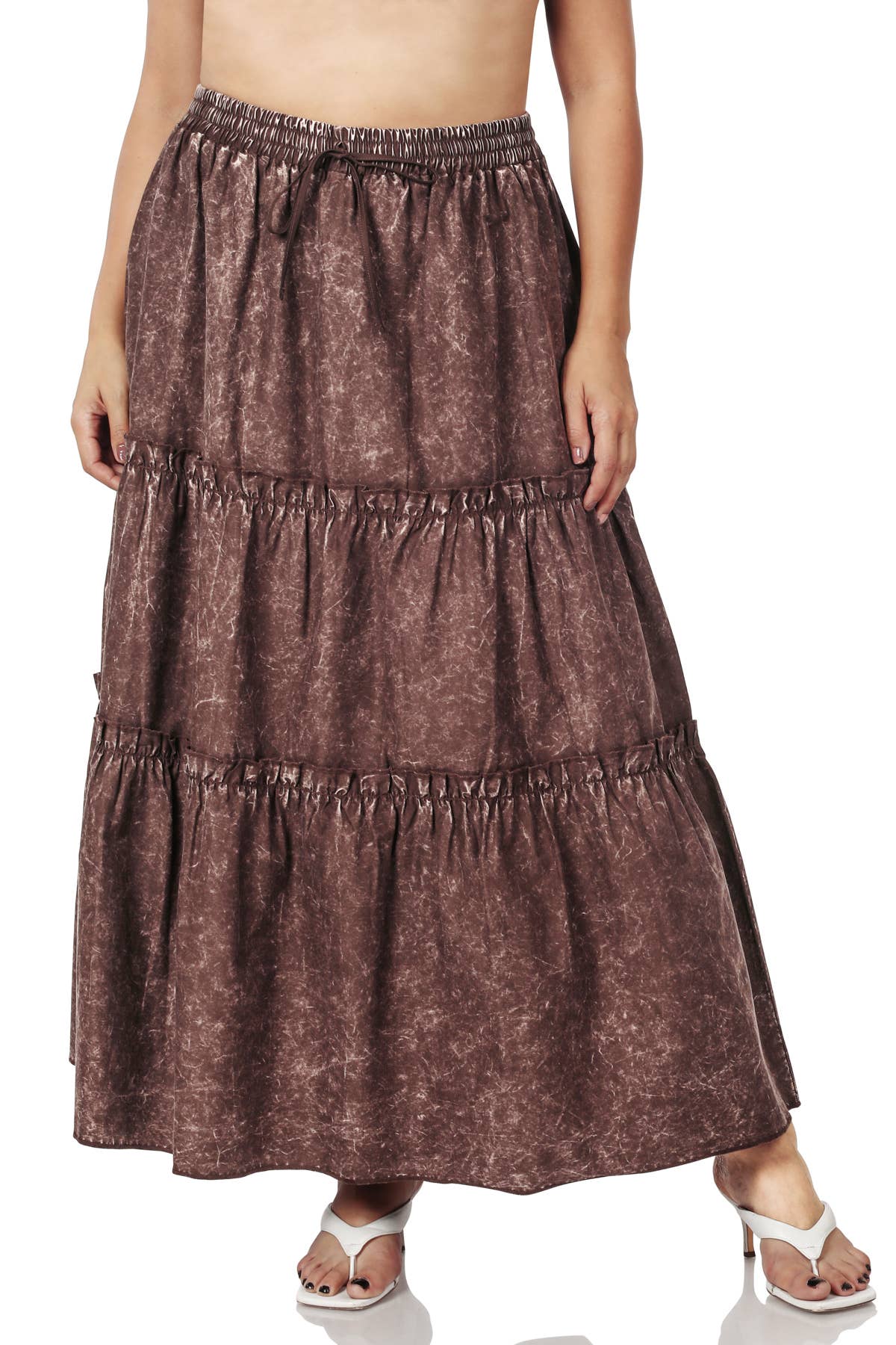 SI-23133- PLUS SIZE WOVEN ACID WASH DRAWSTRING WAIST TIER