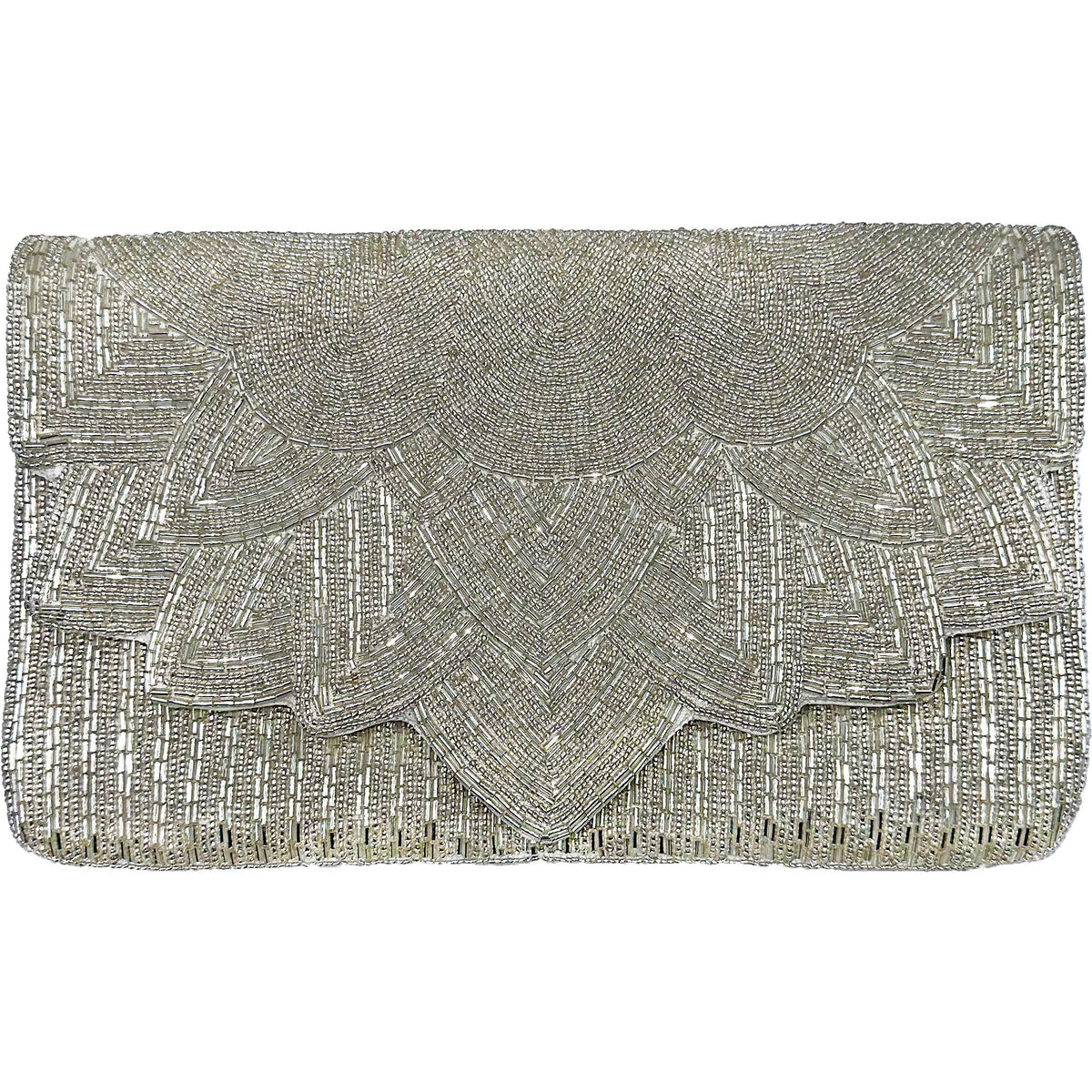 Ole - SILVER SCALLOPED Beaded Clutch LAC-SS-747
