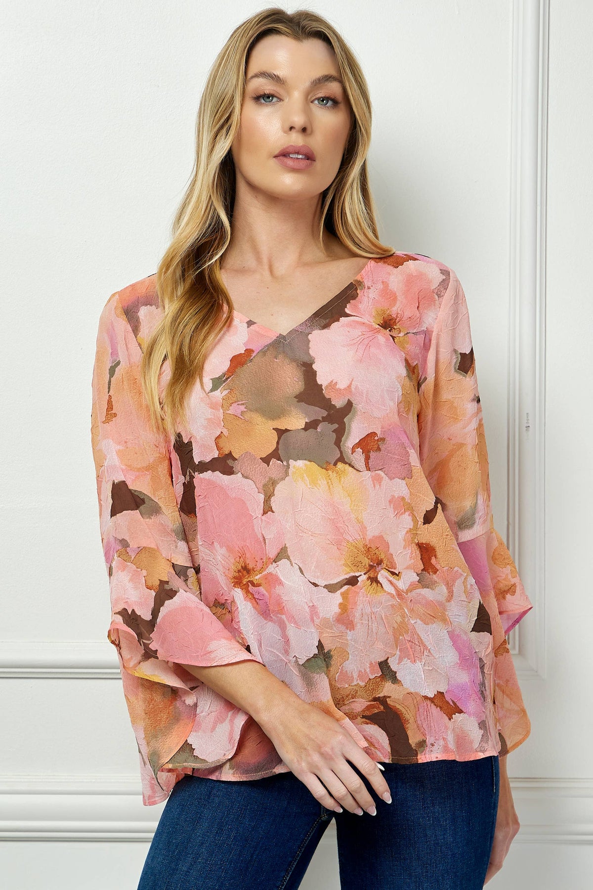 Winslow Collection - RUFFLE SLEEVE V-NECK SWING TOP