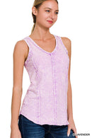 42POPS - `.SI-25350 Washed Raw Edge V Neck Sleeveless Top