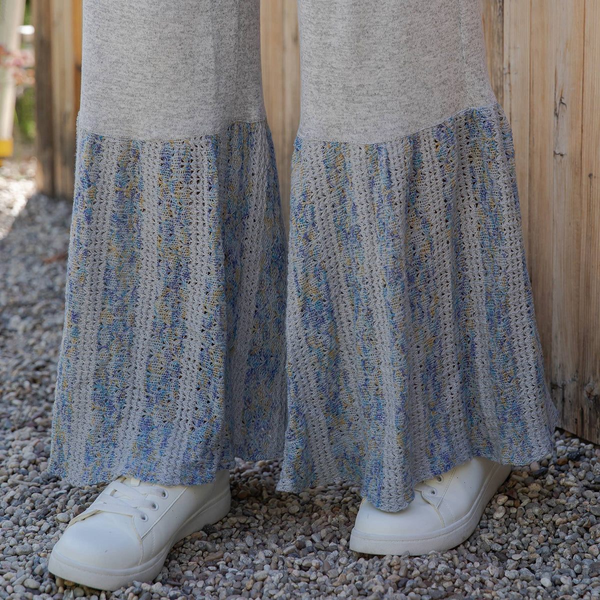 Young Threads - Preorder: Bell Bottom Boho Pants in Crochet Sweater Fusion