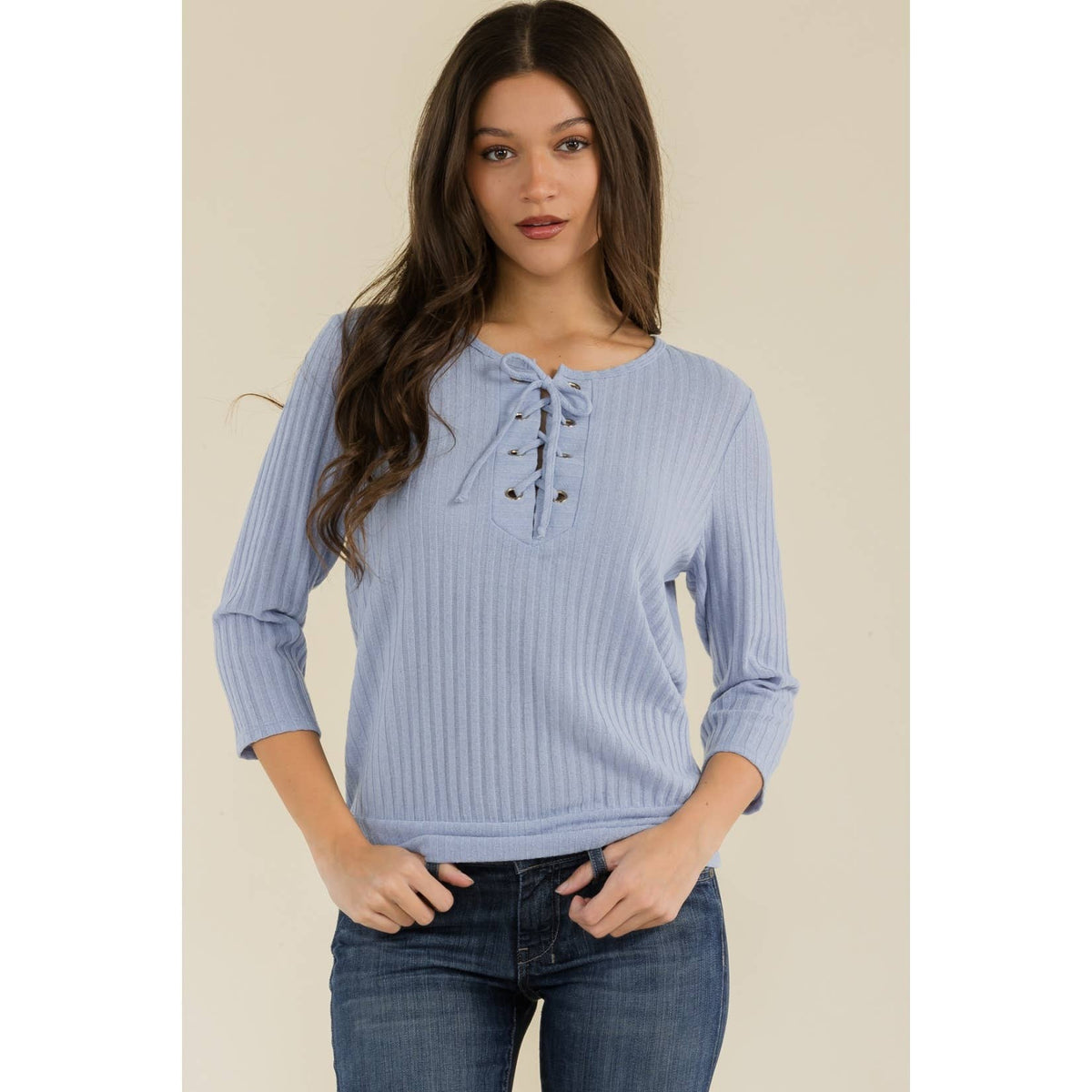 Perseption - LACE UP GROMMENT BANDED BOTTOM DOLMAN TOP