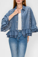 Origami Denim Sparkly Chambray Ruffle Jacket, 5015SW Denim — manufacturer view 1