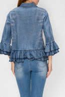 Origami Denim Sparkly Chambray Ruffle Jacket, 5015SW Denim — manufacturer view 4