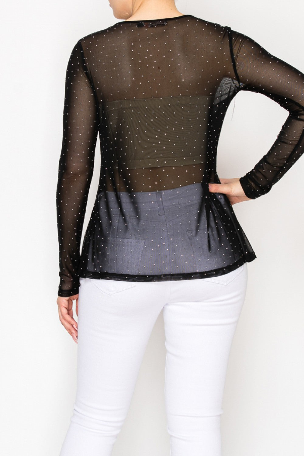 Origami Black Sparkly Mesh Long Sleeve Top, 4847BLACK — manufacturer view 3