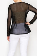 Origami Black Sparkly Mesh Long Sleeve Top, 4847BLACK — manufacturer view 3