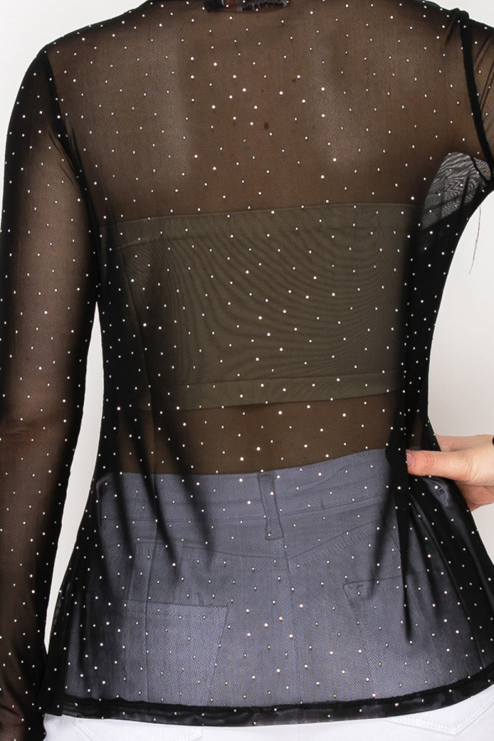 Origami Black Sparkly Mesh Long Sleeve Top, 4847BLACK — manufacturer view 4