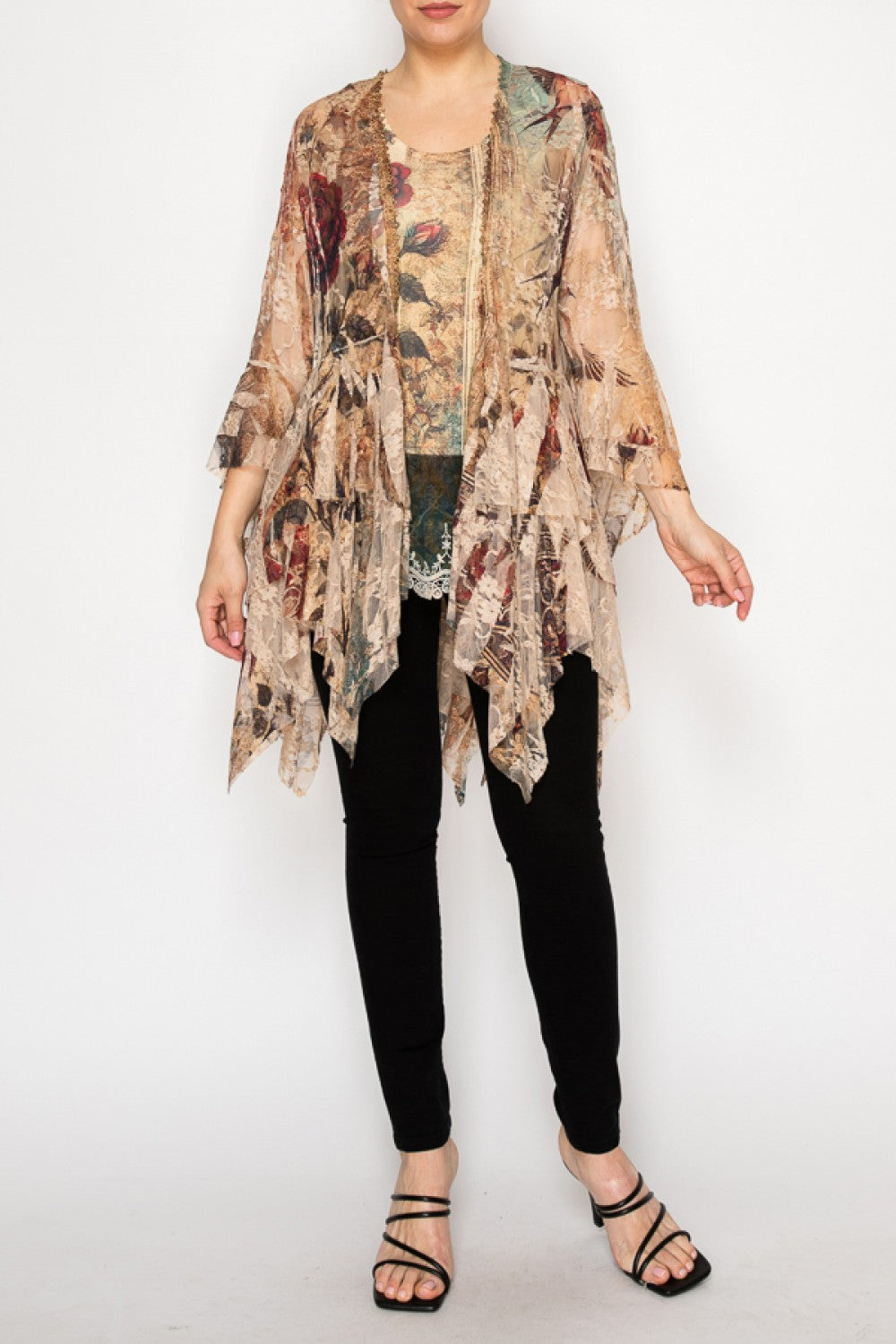 Origami Vintage Bird Tiered Lace Cardigan, 4618TP-VINTAGE Bird — manufacturer view 1