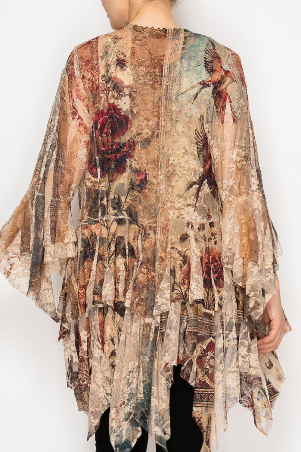 Origami Vintage Bird Tiered Lace Cardigan, 4618TP-VINTAGE Bird — manufacturer view 4