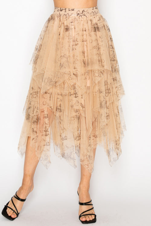 Origami Apparel 4546TP Old West tiered mesh skirt — manufacturer front view