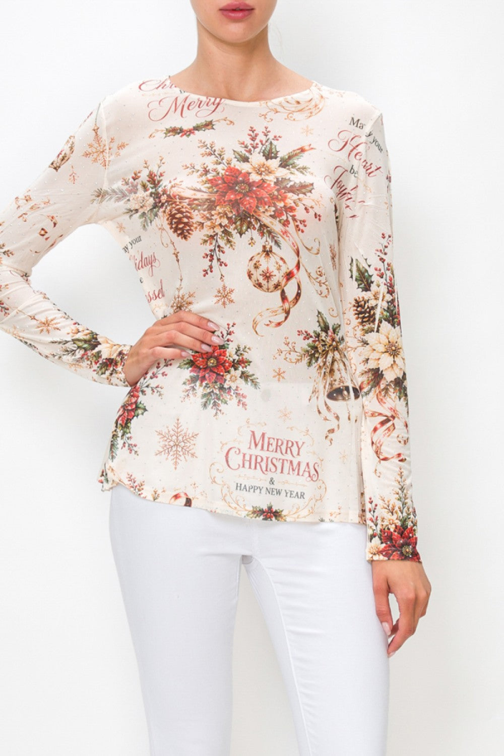 Origami Joyful Sparkly Mesh Long Sleeve Top, 4847BG Joyful — manufacturer view 1
