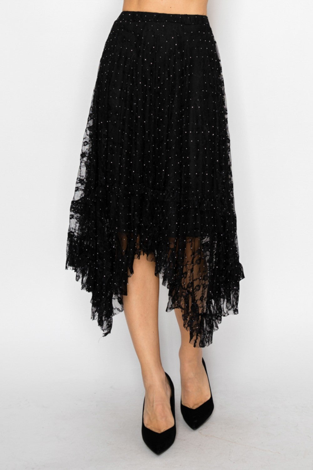 Origami Black Tiered Lace Skirt, 4904BLACK — manufacturer view 1