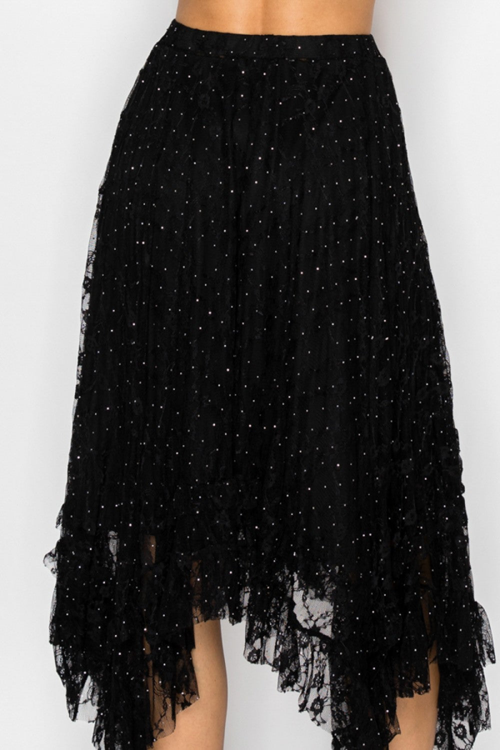 Origami Black Tiered Lace Skirt, 4904BLACK — manufacturer view 3
