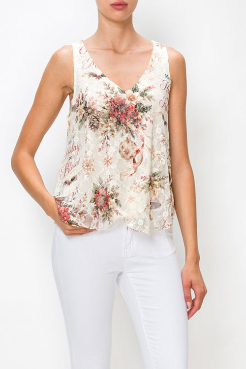 Origami Joyful Lined Sparkly Lace Tank Top, 5004BG Joyful — manufacturer view 1