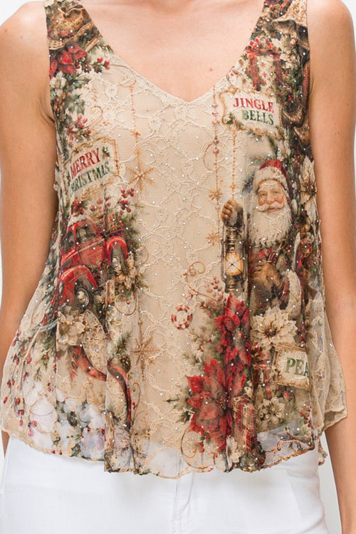 Origami Santa Truck Lined Sparkly Lace Tank Top, 5004TP-SANTA Truck — manufacturer view 3