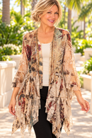 Sandy in Origami Vintage Bird Tiered Lace Cardigan 4618TP-VINTAGE Bird — AI-styled Florida outdoor model image