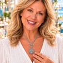 Sandy Snap Stainless Steel Interchangeable Jewelry Toggle Necklace modeled with snaps; other pieces and repeated snaps shown for styling