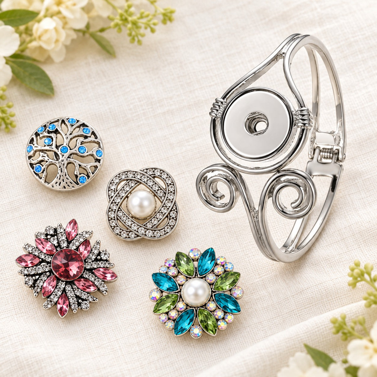 Sandy Snap Elegant Swirl Interchangeable Bracelet for 18mm Snap Buttons