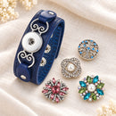 Sandy Snap Genuine Leather Bracelet Fits 18mm Snap Button Charms plain base beside four separate decorative snaps; styling choices