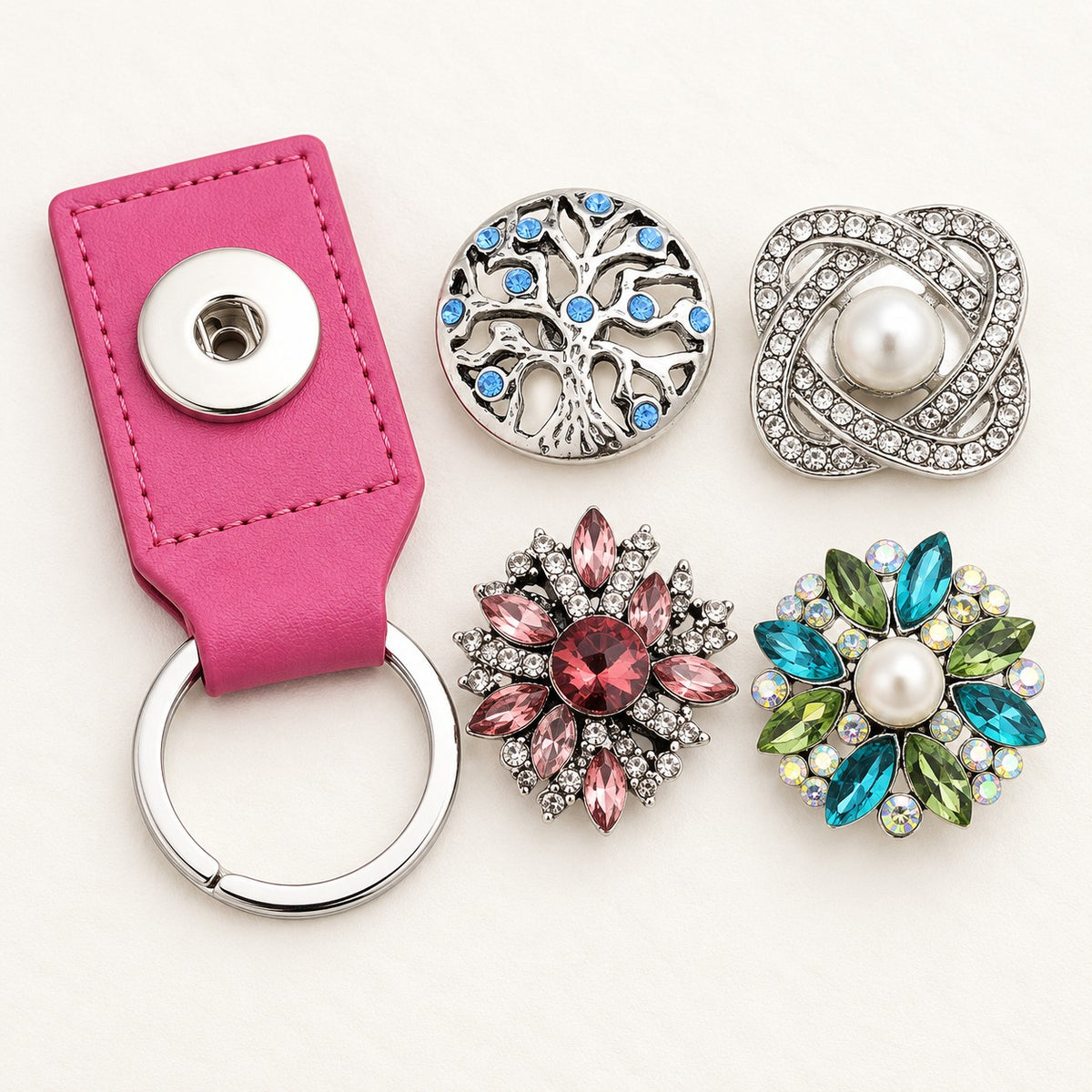 Leather Sandy Snap Interchangeable Charm Key Chain