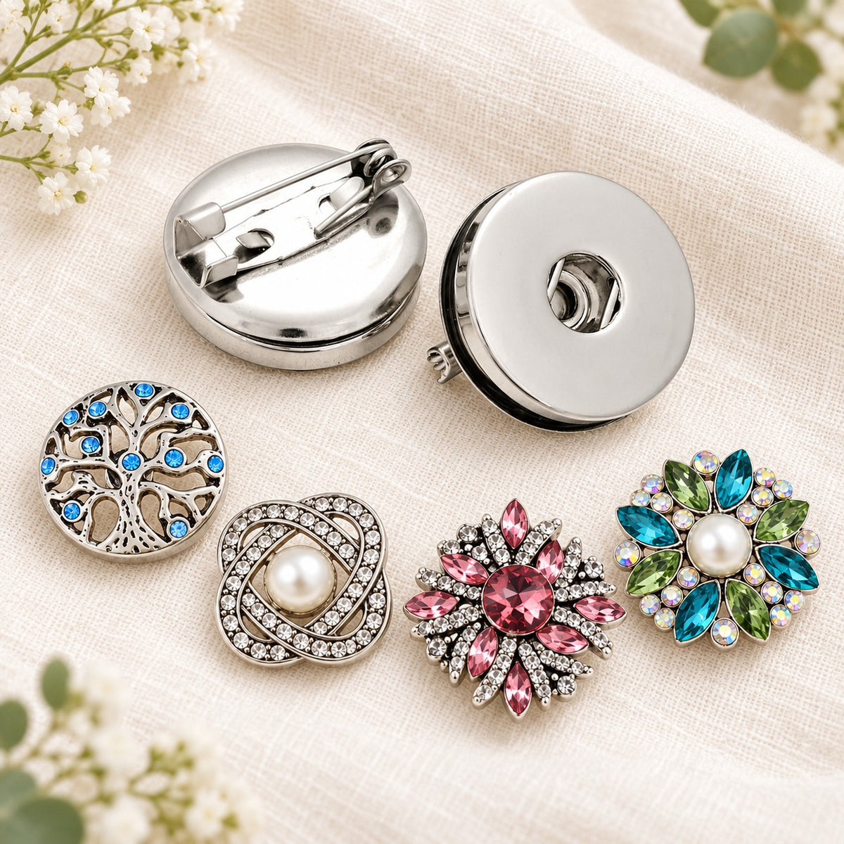 Silver Pin / Brooch Sandy Snap Interchangeable Charm Jewelry