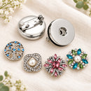 Silver Pin / Brooch Sandy Snap Interchangeable Charm Jewelry plain base beside four separate decorative snaps; styling choices